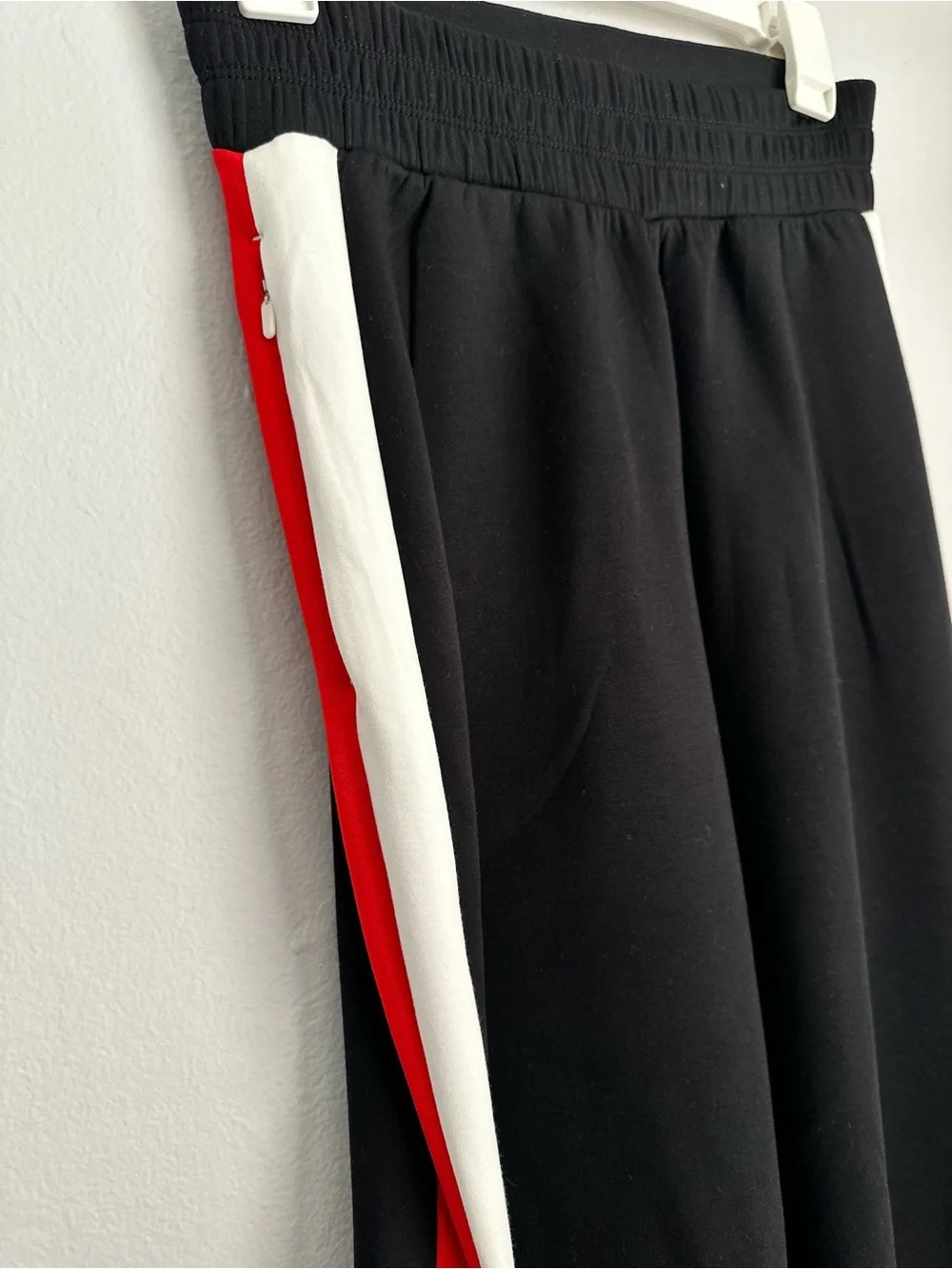 SPANX AirEssentials Black Wide-Leg Pants with Red and White Side Stripes - Picture 6 of 8